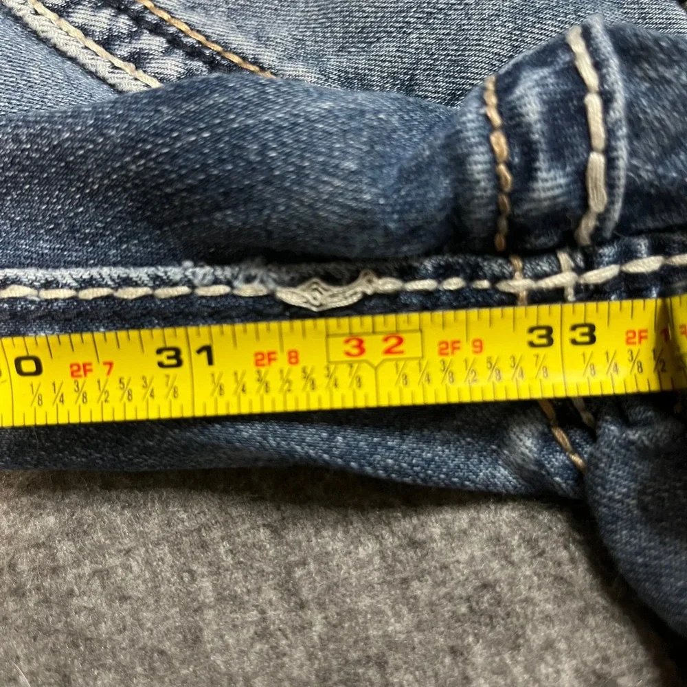 Rock Revival Edwin Straight Jeans Mens 32x33 Thrashed Distressed Y2K Repaired